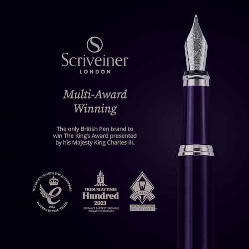 Image of Scriveiner Luxury Fountain Pen - Aubergine, Schmidt Gilded Nib (Fine), Converter, Best Pen Gift Set for Men & Women, Professional, Executive, Office, Nice Pens