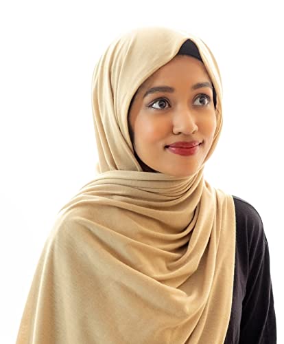 SABA scarves Woven Jersey Hijab Super Soft Fashion Wrap (Tan)