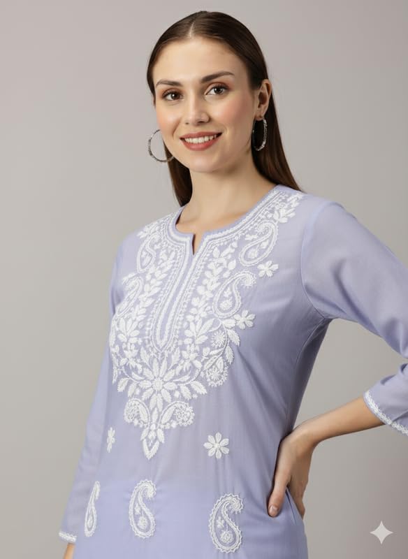 Image of FCH, Fashionable Chikan Handikraft Women's Cotton Lucknowi Chikankari Printed Straight Kurta for Regular Wear Girls Flared Kurta