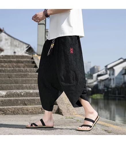 INVACHI Men's Linen Harem Capri Pants Summer Beach Wide Leg Pants Kimono Pants for Men3