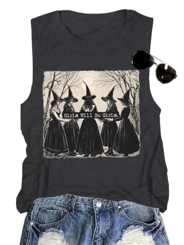 Womens Halloween Tank Tops Funny Witch Graphic Tees Sleeveless Shirts All Saints' Day Tunic Basic Tops Camisole (Dark Grey10, M)