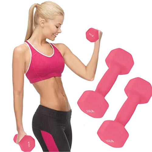 Dumbbell Barbell Weight Pair, Free Weights 2-in-1 Set, 6/8/10/12/15 LB Barbell Neoprene Coated Dumbbell Weights, A Pair of Dumbbell for Women Men, Non-Slip Hand, Home Gym, Office (Pink-15LB) - Thumbnail 4