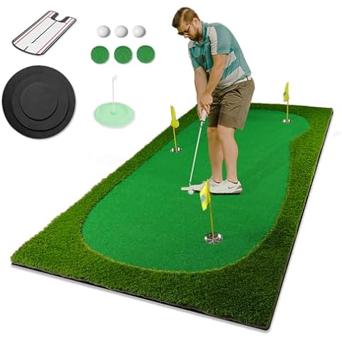 Putting Green Indoor, 10 Ft Pro Large Golf Putting Mats Practice Indoor Outdoor with Putting Alignment Mirror & Movable Silicone Putting Cup Golf Game Gift for Home Yard Office Men Women Kids (10FT) Cover
