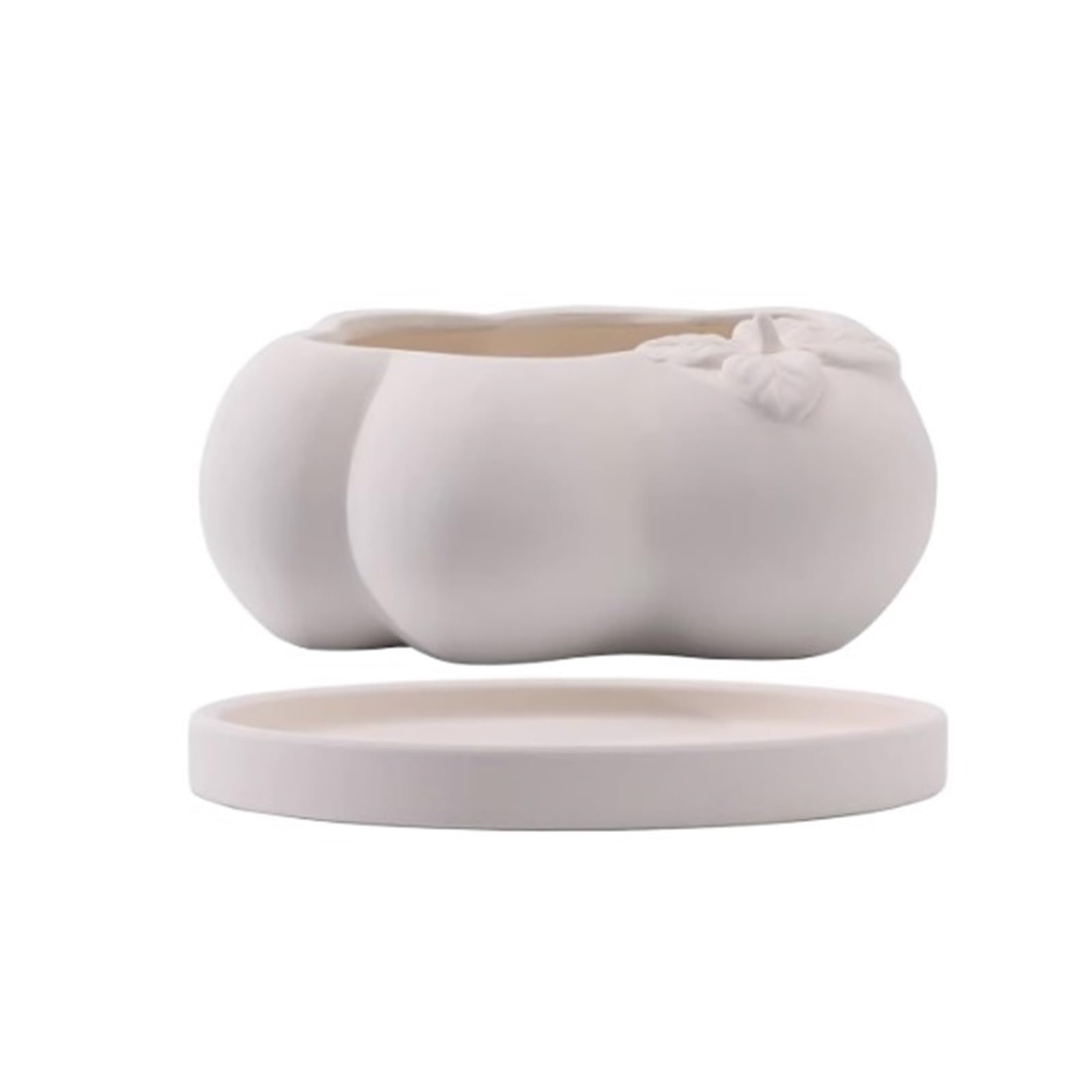 XXAD553TY Planter A Plain Ceramic Flower Pot Made Of White Clay, Featuring A Marshmallow-shaped Design With Relief Patterns(Large)