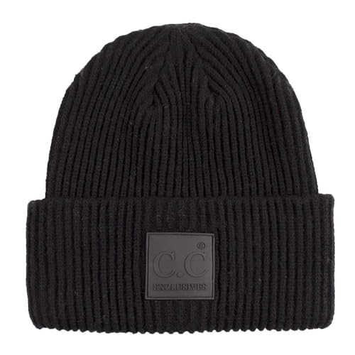 C.C Unisex Winter Thick Knit Plain Cuff Skull Cap Beanie Hat, Black