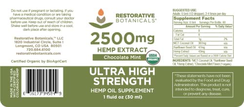 Restorative Botanicals Ultra High Strength Hemp Oil - 2500Mg Chocolate Mint Flavor (1 Oz - 60 Servings) #TOP6
