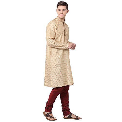 Image of TABARD Silk Blend Beige Full Sleeve Regular Fit Printed Kurta for Men