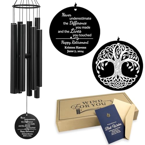 Image of Personalized Retirement Wind Chimes for Outside, 36 inch Happy Retirement Gift for Women, Men, Coworker, Colleague, Boss, Teacher, Nurse, Friend, Going Away Garden Patio Decor