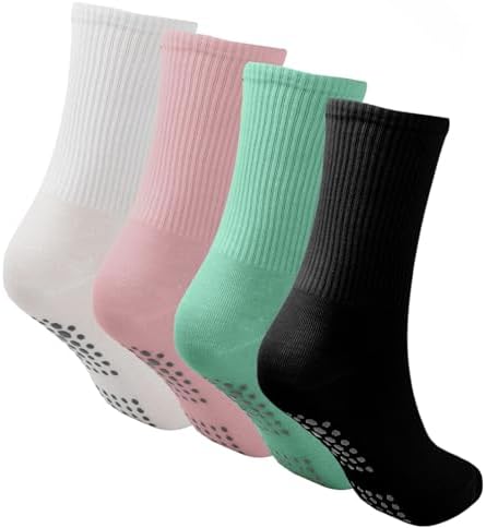 4 Pairs of Non-Slip Yoga Socks for Women Men, Breathable Cotton P...