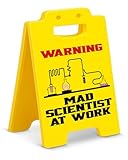 Mad Scientist at Work Warning Sign, Funny Science Lab Desk Decor for Classroom Office, Chemistry Teacher Gift...