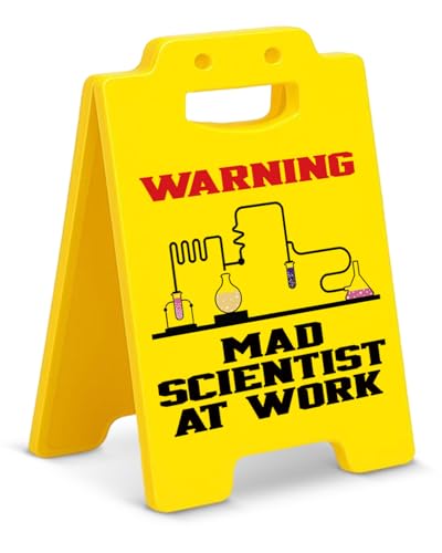 Mad Scientist at Work Warning Sign, Funny Science Lab Desk Decor for Classroom Office, Chemistry Teacher Gift, Funny Scientist Gift for Coworkers Engineers STEM Lovers