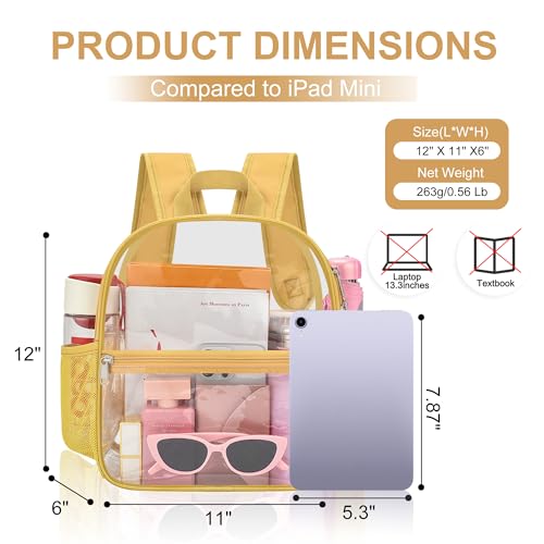 Image of Oraben Clear Backpack for Stadium Events, Stadium Approved 12 x 6 x 11, Small Clear Backpack for Concerts School Works, Fast Security Check, Waterproof PVC, Adjustable Straps, Women Men