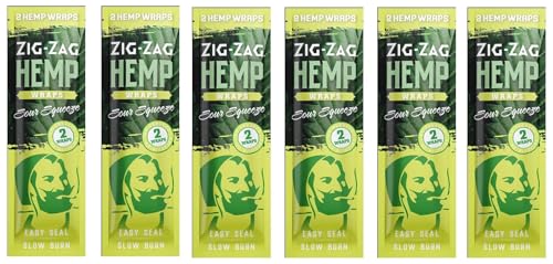 ZIG-ZAG Hemp Wraps 6-Pack - Sour Squeeze (2 Wraps Per Pack) 100% Natural, Slow-Burning Hemp Wraps