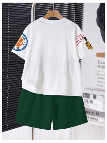 Image of BEAUDRM Boy's 2 Piece Outfits Graphic Crewneck Short Sleeve T shirt and Track Shorts Summer Clothing Sets