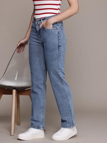 Image of Nifty Womens Mid Rise Denim Stretchable Straight Fit Boyfriend Jeans