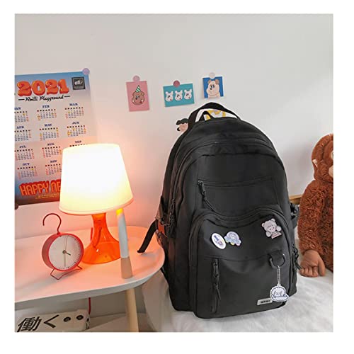 Cute Aesthetic Backpack for teen girls middle school Bag Student Laptop White Backpacks With Cute pin accessories(Black, One Size)2