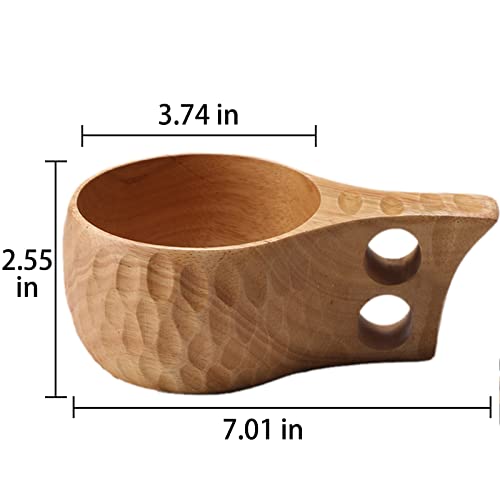 Foxyoo Kuksa Wooden Cup Camping Wood Mug Coffee Cups 12Oz(350Ml),Traditional Wooden Nordic Design ,With Leather Lanyard And Carabiner,Lightweight Durable, For Camping & Picnic #TOP6