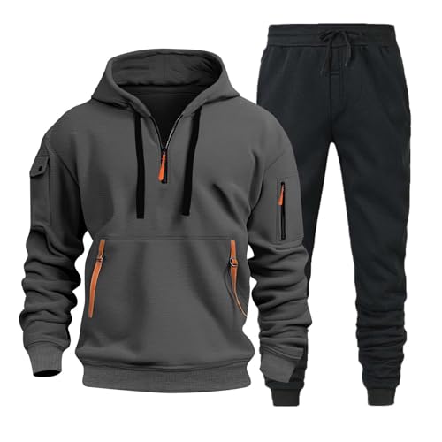 Generisch Chándal para hombre, chándal para casa, ropa de casa, sudadera con capucha, holgada, pantalones largos, pantalones de chándal largos, pantalones de chándal para hombre, gris, M