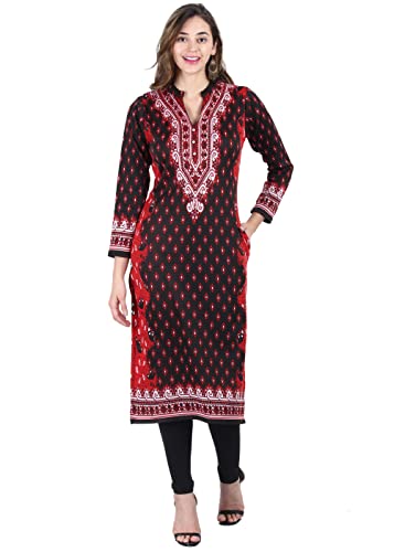 Image of Rosary Women's Winter Wear Jacquard Woolen Straight Kurti with 2 Side Pockets,RZ3204RED-M