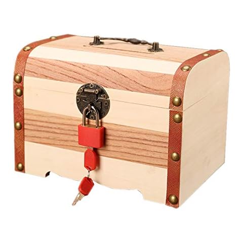 XINWANG Retro Treasure Chest With Lock,vintage Wooden Storage Box,trinket Keepsake Treasure Room Decorations Home(genuine),Large Cover
