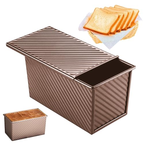 CBRAEXY Moule à pain avec couvercle, 450 g, outils de cuisson, boîte à pain, avec porte coulissante, anti-adhésif, avec couvercle, trous d'aération, pour pâtisseries, pains, gâteaux (doré)