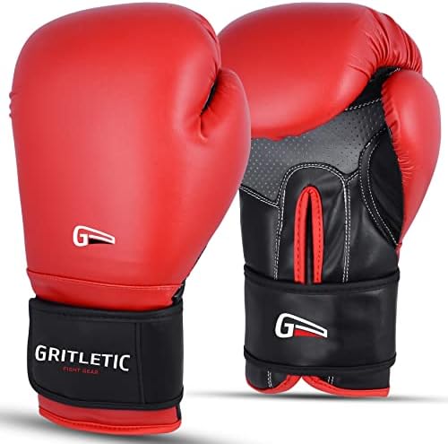 Gritletic Boxing & MMA Training Gloves - Supreme Boxing Gloves for Men & Women. 8,10,12,14 & 16oz Kickboxing Gloves (14oz, Red)