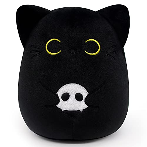 KOPHINYE Black Cat Plush, 6inch Halloween Plush Skeleton Black Cat Stuffed Animal Pillow, Halloween Stuffed Aniaml Toy for Kids, Boys and Girls, Women Halloween Decor