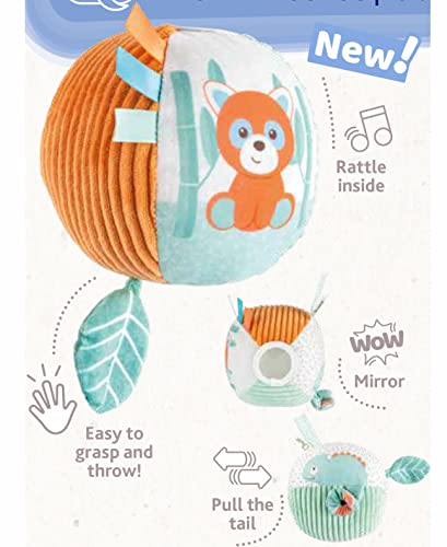 Chicco Balle Souple My Sweet Doudou Panda et Caméléon, balle souple en différents tissus, avec tintement, activités manuelles, jouets pour bébés, premier jeu pour les tout-petits, 0 mois et plus