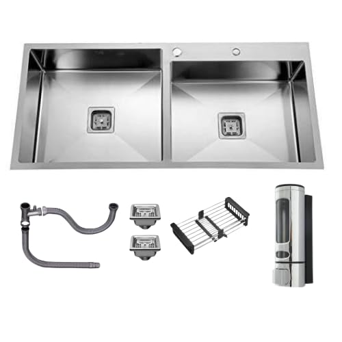Bowls & More | 32" x 20" x 10" | Double bowl | Heavyduty Kitchen Sink With Different Bowl Size | Stainless Steel Kitchen Sink With Soap Dispenser | Matt Finish (SILVER) (B0CW6LFW1S) Amazon Price History, Amazon Price Tracker