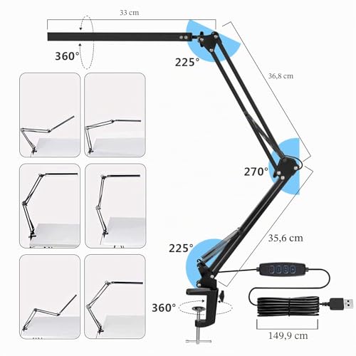 Lampe de bureau LED bras oscillant SKYLEO orientable et dimmable sur USB