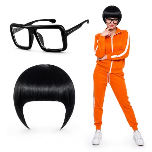 Kuscul Halloween Short Mushroom Wig and Black Frame Glasses for Men Women Cute Villain Dress Up