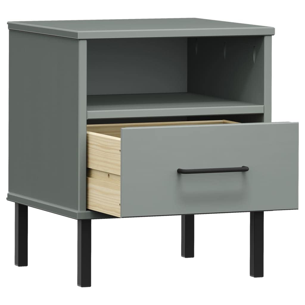 SYDE Table de chevet en pin massif avec pieds en métal gris