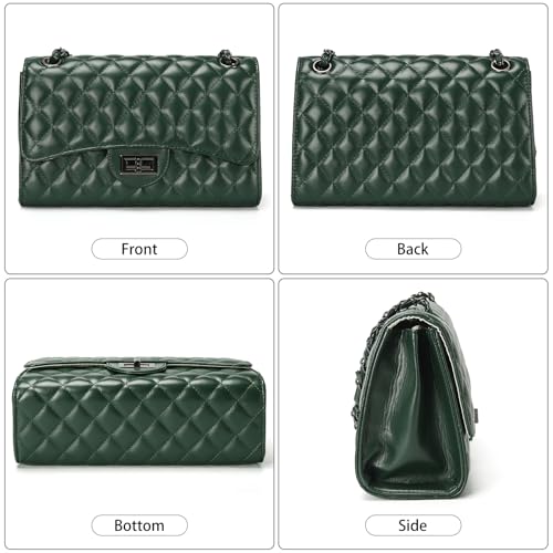 Image of Quilted Leather Crossbody Bags for Women Trendy Ladies Shoulder Purse Satchel HandBag with Chain Strap
