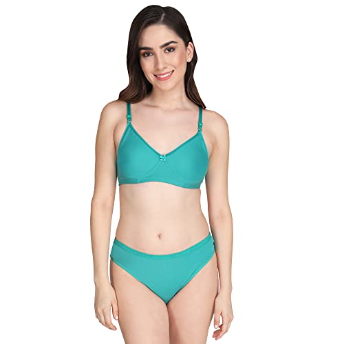 Image of Non Padded Bra Panty Set - Made of Pure Cotton Full Coverage Non Wired Seamless Pushup Soft Cup for T-Shirt Saree Dress Sports Garment for Daily Use Everyday