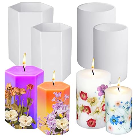 Kerzenformen,4-teiliges Silikon-Kerzenform-Set,2 Größen Zylinder und Sechskant-Säulenkerzenform Harz-Gießform große Kerzenformen für die Kerzenherstellung zum Valentinstag, DIY-Heimdekoration Cover