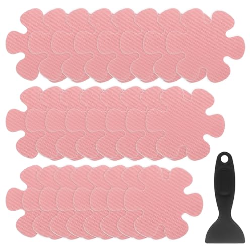 QUARKZMAN 24 Piezas de Pegatinas Antideslizantes para Bañera Ducha Piso 4 Cinta Adhesiva Antideslizante Estilo Flor con Raspador para Baño Cocina Escalones de Bañera, Rosa