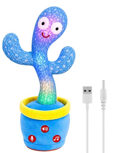 Image of River Mill Rechargeable Dancing Talking Cactus Toy Adjustable Volume, Singing Mimicking Cactus Toy, Safe Plush Eyes Music Toys for 18 Month+, Birthday Gifts for Boys Girls