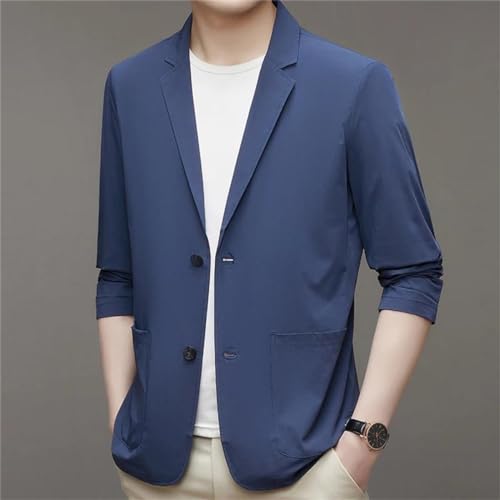 Men's Casual Elastic Solid Thin Silk Blazer Jackets Lightweight Two Button Business Suit Coat2