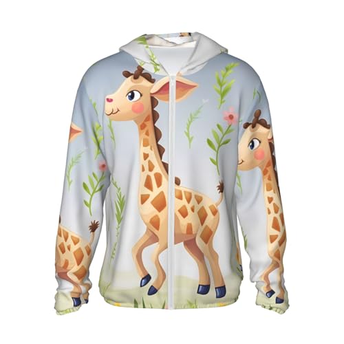 UPF 50+ Light Jacket Full Zip Sun Protection Hoodie for Women Men Long Sleeve Cute Giraffe Sun Shirts Black