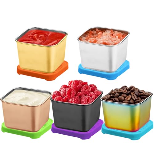 Joyeee Small Condiment Containers To Go, 5 Pcs Square Spice Jar Kits with Lids, Individual Portion Cups, Leakproof Reusable Ideal for All Hot and Cold Sauces, Lunch Box, Work Trip
