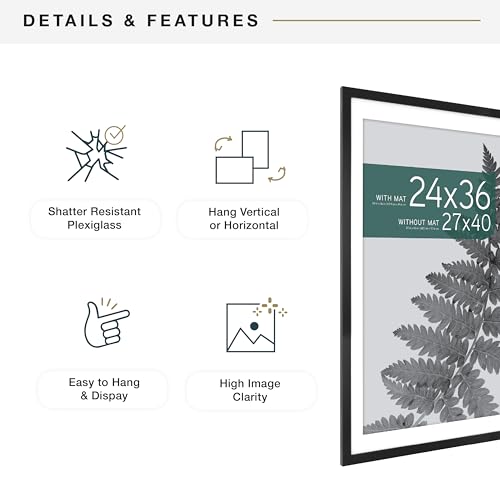 MCS Studio Gallery 27x40 Matted Poster Frame with 24x36 Picture Display, Black Woodgrain Vertical & Horizontal Wall Hanging Large Picture Frame for Photos, Posters & Art Prints (1-Pack)