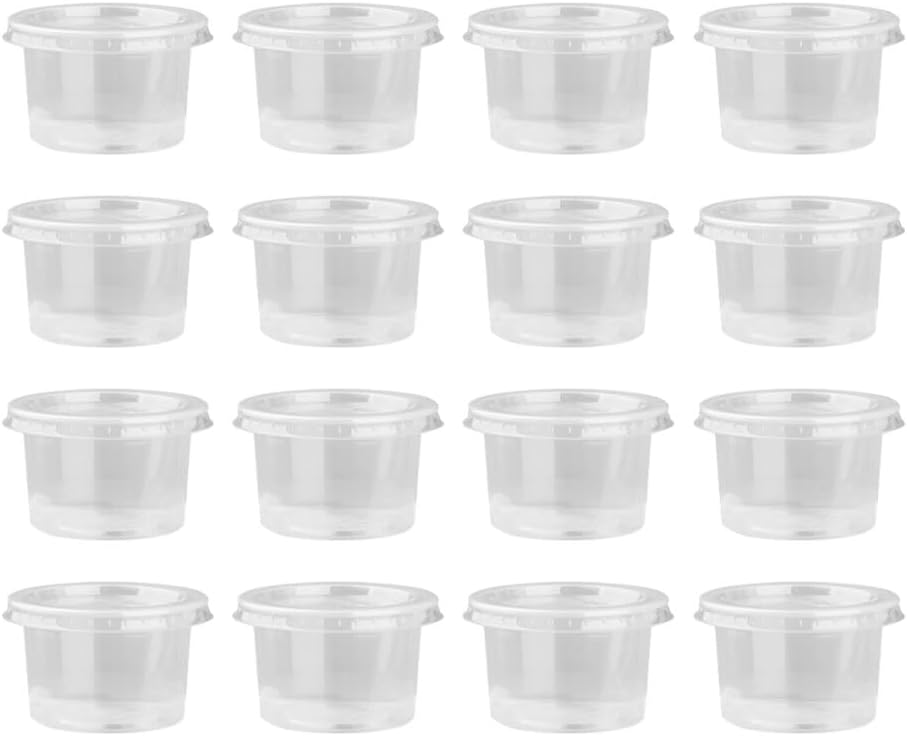 Amazon｜Healeved 50個 小 プラスチック 容器 蓋付き 透明 ショット カップ 使い捨て ポーション カップ 積み重ね可能 ...