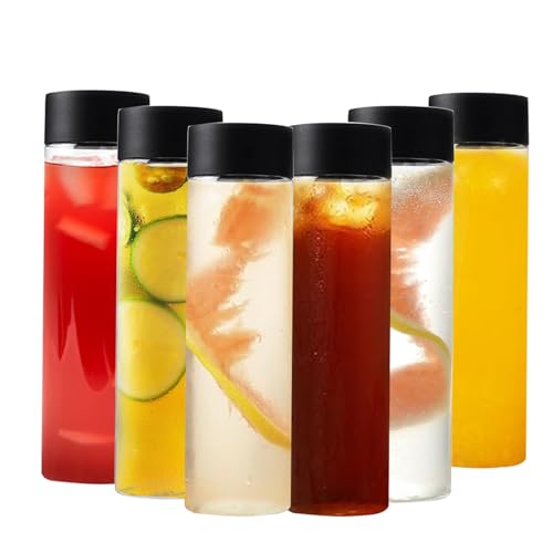 YILANJIN Kunststoff Saftflaschen, 6 Stück 400ml Transparente Behälter mit Schwarzem Verschluss, Wiederverwendbare Leere Saftflaschen mit Deckel für Milchshake, Plastikflaschen für Wasser, Saft, Milch