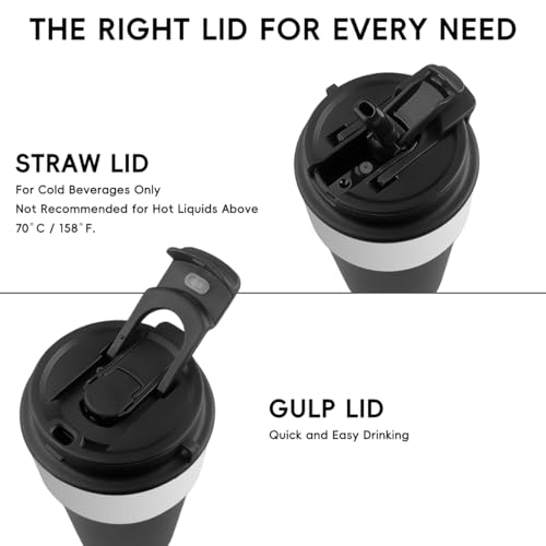 Image of Insulated Travel Coffee Mug, 17oz Stainless Steel Leakproof Flip Straw Cup