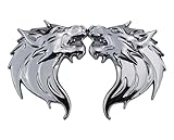 (Set of 2) 3D Chrome Metal Wolf Head Badge Emblem with Adhesive for Car Trunk Motorcycles Side Fender Truck