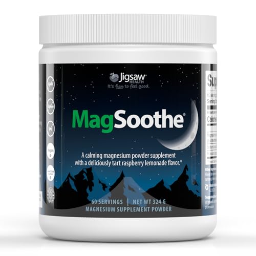 Jigsaw Health MagSoothe | Fast-Acting Calming Magnesium Glycinate Powder Supplement | Raspberry Lemonade Flavor | 60 Servings (Jar)