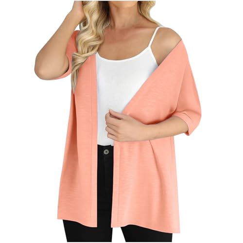 Womens Short Sleeve Cardigans Lightweight Open Front Cardigan Solid Color Casual Summer Beach Cover Ups3