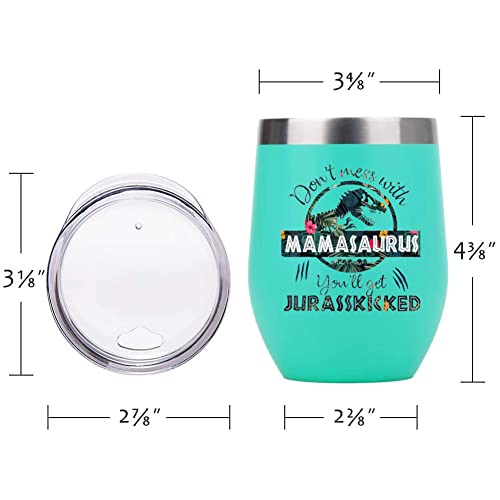 Athand Mamasaurus Tumbler With Lid 12Oz - Mom Cup Double Wall Insulated Coffee Mug-Stemless Wine Glasses-Novelty Valentines Day Birthday Holiday Gift For Mom Wife Women Presents(Mint) #TOP2