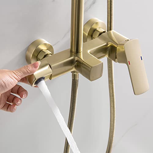 Rbrohant Brushed Gold Exposed Shower System With Tub Spout, 3-Functional Exposed Shower Fixtures With Brass Valve, Shower Height Adjustable, Wall Mounted, Rb0880 #TOP2