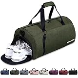 BECOJADDE Sporttaschen für Damen und Herren, 35L Reisetasche Duffel Bag Übernachtungstasche mit Schuhfach & Nassfach, wasserdichte Handgepäcktasche für Sport, Fitnessstudio, Schwimmen, Armeegrün